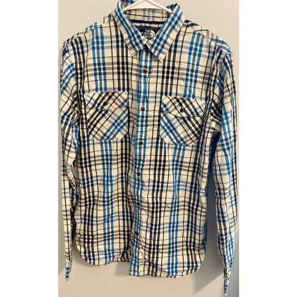 The North Face Mens Lightweight Button Down Casual Shirt White Blue Black Small - Picture 2 of 7